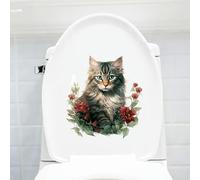 GDBZS 27 * 29CM 5 pièces 3D Double Chat Autocollants de siège de Toilette pour Couvercle mer PVC étanche siège de Toilette Autocollants drôle Salle de Bain Stickers muraux