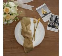 GDBZS 3/6/12/24 pièces 42x42 cm Serviettes en Tissu de Gaze Moutarde torchon en Coton servilletas Boho Serviettes en étamine Rustique avec Frange pour Mariage