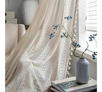 GDBZS 60-300 CM Rideau au Crochet Blanc et Gland Rideaux de Salon Tringle à Passer Rideaux Semi-Transparents en Lin de Coton Rideaux Semi-occultants pour la Maison