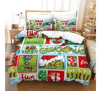 GDEKCIEAS Noël Imprimé Grinch Housse De Couette 3D Imprimé pour Adultes Et Enfants Housses De Couettes avec Taies Parure De Lit Microfibr E avec Fermeture À Glissière 3 Pièces Double(200x200cm)