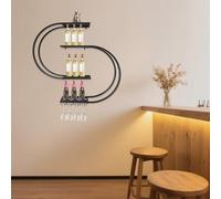 Gdetnysty Casier à vin mural à 4 étages - Design semi-circulaire - Étagère murale en métal avec supports en verre pour bouteilles de vin et verres à vin - Étagère décorative industrielle rustique pour