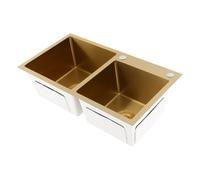 Gdetnysty Évier de cuisine double multifonction en acier inoxydable - Rectangulaire - 75 x 40 cm - Encastrable - Avec isolation acoustique - Protection contre la condensation et trous de débordement