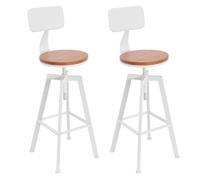 Gdetnysty Lot de 2 tabourets de bar réglables en hauteur avec dossier - 125 kg - 63-83 cm - En acier et bois massif - Blanc - Pour bar, bar, café, restaurant