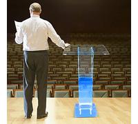 Gdetnysty Pupitre de conférencier Podium clair Chandail Église LED Bureau debout Bureau Bureau Bureau en acrylique transparent Conférence avec compartiment de rangement 60 x 40 cm Pour écoles et