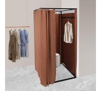 Gdetnysty Vestiaire portable - Armoire autonome - 100 x 100 x 200 cm - Pour 3 à 4 personnes - Opaque - Rideau en lin - Pliable - Peu encombrant - Montage facile - Transport - Construction stable (café