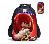 GDFENDU Anime Knuckles Hérisson Sac à dos avec trousse à crayons Imprimé 3D pour garçons et filles Léger 40,6 cm Grande capacité Sac à dos de voyage, Noir , 16.5in