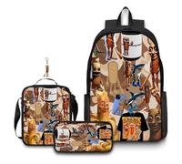 GDFENDU Lot de 3 sacs à dos italiens avec porte-clés, 40,6 cm imprimé 3D dessin animé, sac à déjeuner haute capacité, cartable pour garçon et fille., E, 16in