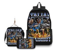 GDFENDU Lot de 3 sacs à dos italiens avec porte-clés, 40,6 cm imprimé 3D dessin animé, sac à déjeuner haute capacité, cartable pour garçon et fille., D, 16in