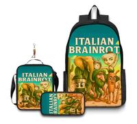 GDFENDU Lot de 3 sacs à dos italiens avec porte-clés, 40,6 cm imprimé 3D dessin animé, sac à déjeuner haute capacité, cartable pour garçon et fille., H, 16in
