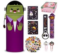 GDFJBG Halloween Trousse 2-in-1-Silicone Set, Kawaii Chauve-Souris, Porte-Plume Étanche avec Fermeture Éclair, Papeterie Comprenant des Crayons, Taille-Crayon, gommes (Batte 2)