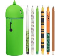 GDFJBG Kawaii Étui École 2 en 1 en Silicone Souple + 4 Stylos Effaçables Multicolores - Tigre, Porte-Plume Étanche avec Fermeture Éclair, Set de Fournitures pour École, 0,7 mm (3)