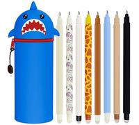 GDFJBG Kawaii Étui École 2 en 1 en Silicone Souple + 4 Stylos Effaçables Multicolores - Tigre, Porte-Plume Étanche avec Fermeture Éclair, Set de Fournitures pour École, 0,7 mm (8)
