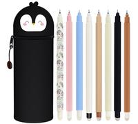 GDFJBG Kawaii Étui École 2 en 1 en Silicone Souple + 4 Stylos Effaçables Multicolores - Tigre, Porte-Plume Étanche avec Fermeture Éclair, Set de Fournitures pour École, 0,7 mm (14)