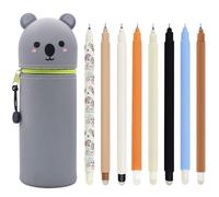 GDFJBG Kawaii Étui École 2 en 1 en Silicone Souple + 4 Stylos Effaçables Multicolores - Tigre, Porte-Plume Étanche avec Fermeture Éclair, Set de Fournitures pour École, 0,7 mm (13)