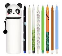 GDFJBG Kawaii Étui École 2 en 1 en Silicone Souple + 4 Stylos Effaçables Multicolores - Tigre, Porte-Plume Étanche avec Fermeture Éclair, Set de Fournitures pour École, 0,7 mm (6)
