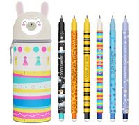 GDFJBG Kawaii Étui École 2 en 1 en Silicone Souple + 8 Stylos Effaçables Multicolores, Porte-Plume Étanche avec Fermeture Éclair, Set de Fournitures pour École, 0,7 mm (Alpaga)