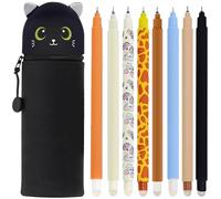 GDFJBG Kawaii Étui École 2 en 1 en Silicone Souple + 8 Stylos Effaçables Multicolores - Tigre, Porte-Plume Étanche avec Fermeture Éclair, Set de Fournitures pour École, 0,7 mm