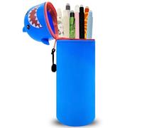 GDFJBG Kawaii Étui École 2 en 1 en Silicone Souple + 8 Stylos Effaçables Multicolores - Tigre, Porte-Plume Étanche avec Fermeture Éclair, Set de Fournitures pour École, 0,7 mm (Requin)