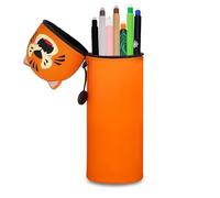 GDFJBG Kawaii Étui École 2 en 1 en Silicone Souple + 8 Stylos Effaçables Multicolores - Tigre, Porte-Plume Étanche avec Fermeture Éclair, Set de Fournitures pour École, 0,7 mm (Tigre)