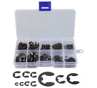 Gdfnmogo Assortiment de 580 pièces E-Clip Snap Circlips avec 10 tailles 1,5-10 mm Acier au carbone Noir Anneaux de retenue et boîte de rangement pour équipement industriel