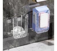 Gdfnmogo Boîte de rangement murale pour lingettes humides et serviettes de visage, installation sans perforation, blanc/gris, 12 x 8 x 15,5 cm, pour kit de salle de bain (gris transparent)