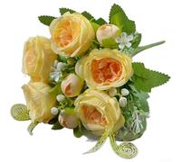 Gdfnmogo Bouquet de pivoines en soie, pétales réalistes avec fleurs de 5 cm, crème/pour champagne/lavande/rose/rouge/bleu, soie durable et tiges métalliques, décoration de mariage et d'intérieur (vin