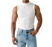 Gdfnmogo Débardeur extensible en polyester pour homme, demi-cou, couleur | Texture côtelée, col roulé, sans manches, couleurs unies, style streetwear