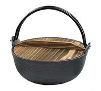 Gdfnmogo Faitout en fonte épaisse traditionnelle non revêtue double fonction pour soupes braisage cuisson lente avec couvercle rétention de la chaleur Noir (couvercle en cèdre de 19 cm)