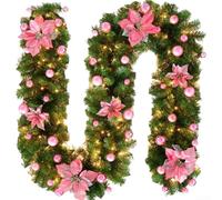 Gdfnmogo Guirlande de Noël 2 x 7 mètres de vigne rouge avec touche dorée pour une utilisation sur les cheminées, les rampes et les zones de jardin, résistante à l'eau et rose