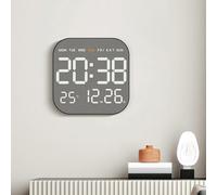 Gdfnmogo Horloge murale carrée avec cadran en métal brossé, affichage LED, affichage de la date//humidité, réveil électronique alimenté par USB pour la maison et le bureau (noir)