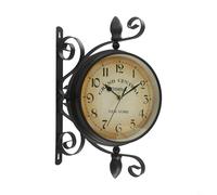 Gdfnmogo Horloge murale double face, style gare centrale, fer forgé, 20,3 cm, horloge à quartz marron antique avec mouvement de balayage silencieux pour la vie R