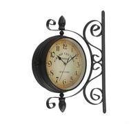 Gdfnmogo Horloge murale vintage double face en fer forgé style gare centrale avec cadran en parchemin antique, mouvement à quartz rond silencieux de 20,3 cm