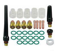 Gdfnmogo Kit de 33 pinces de serrage pour lentilles à gaz Stubby DB SR WP 17 18 26 pour lampes torches Tig, lot de 33 pièces avec lentilles Pyrex résistantes à la chaleur, joints toriques, dos et col
