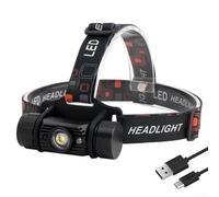 Gdfnmogo Lampe frontale rechargeable avec détecteur de mouvement, rotation à 180 ° pour le camping, la randonnée, la chasse, lampe de poche légère en alliage d'aluminium avec luminosité réglable