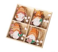 Gdfnmogo Lot de 12 décorations de Noël en bois, couple de poupées cookies et décorations de Père Noël sans visage, construction en bois durable, arbre et couronne à suspendre (E)