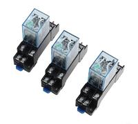 Gdfnmogo Lot de 3 relais électromagnétiques DC 12 V 5 A DPDT 8 broches avec prises pour montage sur rail DIN 35 mm, relais électromagnétique pour systèmes d'automatisation et de contrôle