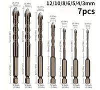 Gdfnmogo Lot de 7 forets triangulaires pour verre, béton, carrelage, acier haute dureté avec pointes en carbure, retrait efficace des copeaux, compatible avec les perceuses standard