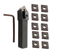 Gdfnmogo MCSNL1616H12 Porte-outils de tour avec 10 inserts de tournage CNMG120408 en carbure pour acier, acier inoxydable et fonte - Qualité VP15TF, profil 45°, tige en acier allié
