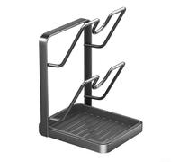 Gdfnmogo Organiseur de couvercle de casserole avec repose-cuillère pour comptoir de cuisine, conçu pour contenir deux couvercles de casserole et garder les ustensiles à portée de main (gris)