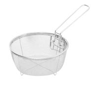 Gdfnmogo Panier à frire rond en acier inoxydable avec poignée amovible résistante à la chaleur pour poulet, poisson, frites, cuisson et égouttement dans l'huile chaude ou à l'ébullition (20 x 20 cm)