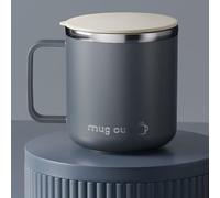 Gdfnmogo Tasse à café isotherme en acier inoxydable de 400 ml avec couvercle et poignée pour boissons chaudes et froides, tasse thermique à double paroi pour la maison et le bureau (gris)