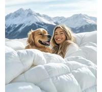 GDFP Couette en duvet d'oie 13,5 Tog 225 x 220 cm - Chaude pour l'hiver - Lavable en machine - Coque 100 % coton - Motif à carreaux 3D avec languette d'angle, très moelleuse pour les saisons froides