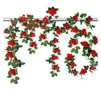 GDHKDDFL Couronne Murale Lot de 2 Fausses vignes Florales for décoration Murale, fête d'anniversaire, Mariage(2 Pack Red)
