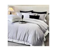 GDHKDDFL Ensembles de literie Quatre pièces, Parure de lit Luxe en Coton Lyocell 4 pièces, Douce et Soyeuse, Couleur Pure, Housse Couette, Drap taie d'oreiller(Purple Gray,Fitted Sheet 1.5m Bed)