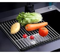 GDJIAYIYI Égouttoir de cuisine à poser sur l'évier, égouttoir à vaisselle enroulable, idéal pour le séchage et le rangement des plats (45 * 40 cm, 20 tubes, Noir)