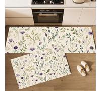 GDJSMIN 2 Pièces Tapis Cuisine Éléments Végétaux du Chardon,Cuisine Antidérapants,Tapis De Cuisines Anti-Fatigue Au Fleurs Sauvages (50×80Cm+50×120Cm)