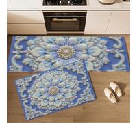 GDJSMIN 2 Pièces Tapis Cuisine Texture Florale des Vignes Enroulées,Cuisine Antidérapants,Tapis De Cuisines Anti-Fatigue Au Fleurs en Relief De Style Européen (43×75Cm+43×150Cm)