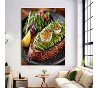 GDJSMIN Affiche Decoration Murale Salle De Bain En Toile, Thème Repas Léger Et Sain Purée D'Avocat Design De Toast, Art Mural Vert Vintage Pour La Salle De Bain Toilettes 40×60 Cm Sans Cadre