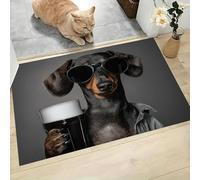 GDJSMIN Animaux Anthropomorphes À La Mode Paillasson Gris, Teckel Chope De Bière Tapis De Bienvenue pour Porte D'Entrée,Tapis De Noël Antidérapant pour Intérieur Ou Extérieur,40 X 60 Cm
