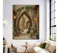 GDJSMIN Art Mural Chemins Pavés en Toile, Tableau Decoration Murale Brun, Affiche Decoration Murale Arches De Pierre Médiévales pour Chambre Salon 70×100 cm Sans Cadre